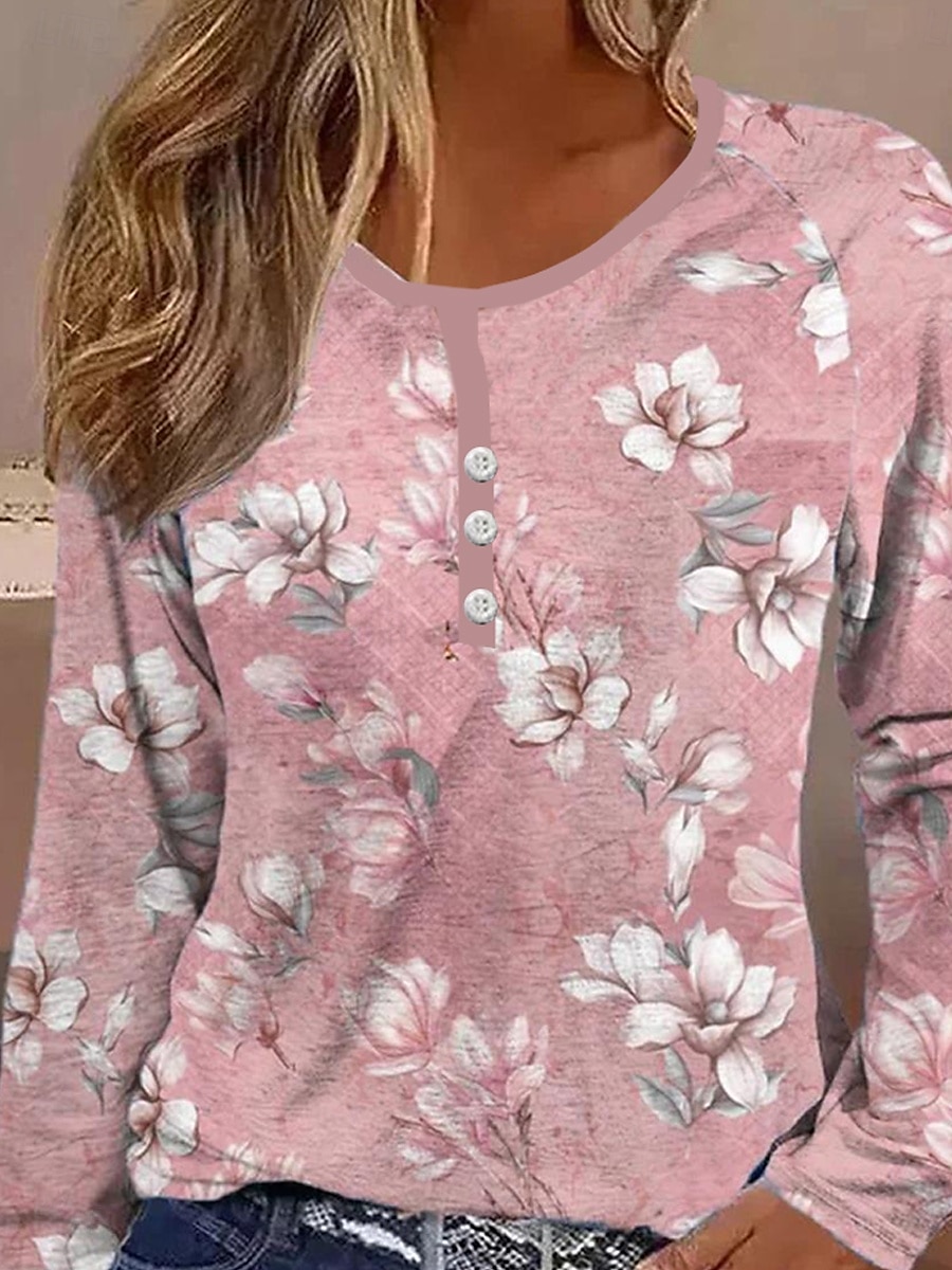 Tricou pentru femei cu Dungi Zilnic Casual Mâneci Lungi Gât în V Cămașă Regula Zilnic Sărbătoare Butoane Roz Roșu Gri Primăvară Toamnă Iarnă 2025 - $24.99 –P4