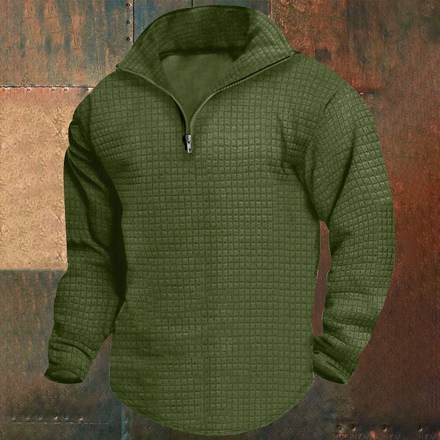 Pánské Mikina Waffle mikina Čtvrtletní mikina na zip Černá Bílá Fialová Armádní zelená Khaki Poloviční zip Bez vzoru Rýhovaný Čtvrtletní zip S texturou Vánoce Denní Dovolená netisknutelný Polyester 2025 - $23.99 –P5