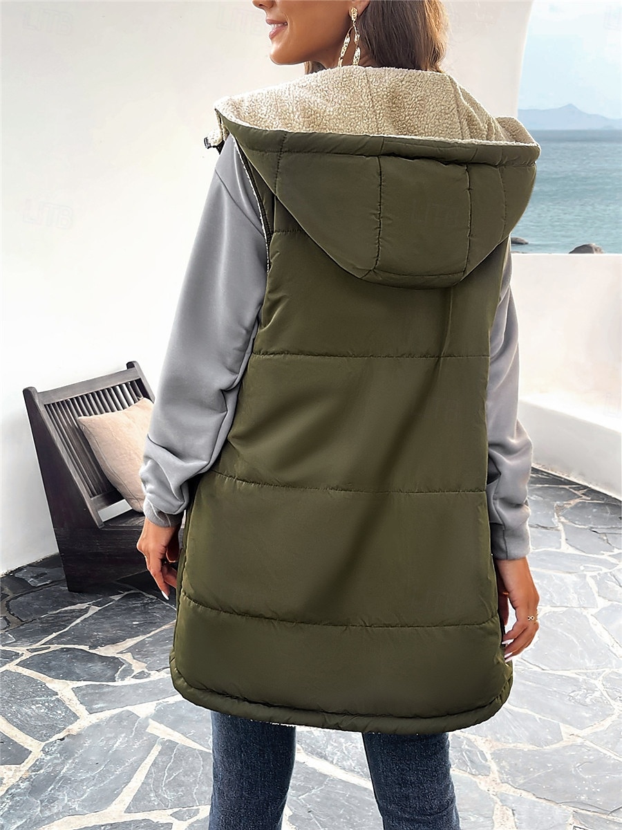 Damen Fleecejacke Fleece-Weste Teddy-Mantel warm halten Atmungsaktiv Zip Tasche Innenfutter aus Fleece Brautkleider schlicht Glatt Urlaub Strasse Freizeitskleidung Ausgehen Reisverschluss Standard 2025 - $62.99 –P3