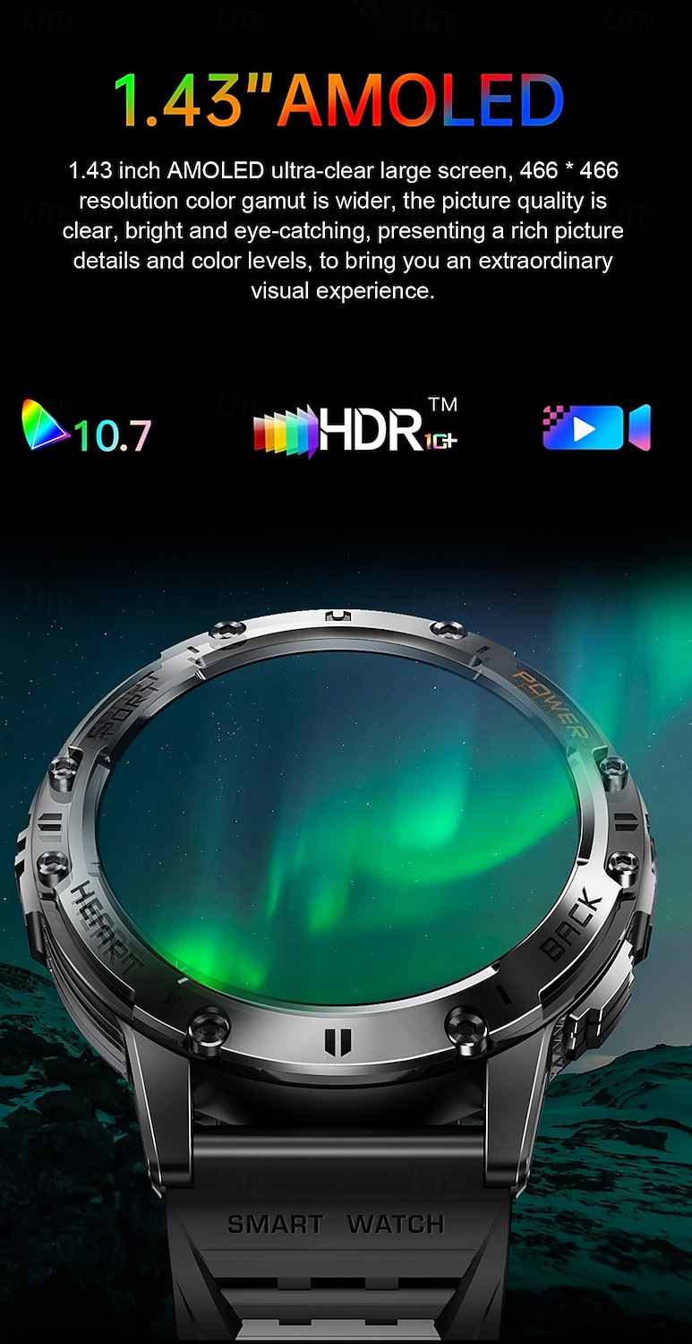 iMosi K65 Умные часы 1.43 дюймовый Смарт Часы Bluetooth Педометр Напоминание о звонке Датчик для отслеживания активности Совместим с Android iOS Женский Мужчины 2025 - $73.19 –P2