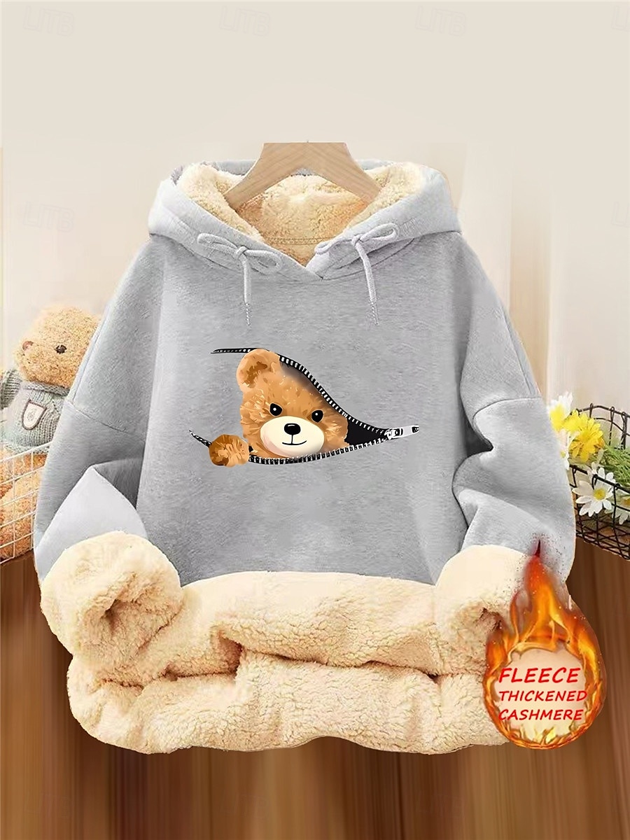 dámská mikina s kapucí fleece zvíře ulice denní nošení potisk kapsy ležérní comfrt mikina s dlouhým rukávem mikroelastický podzim zima podzim & zimní comfrt prodyšná měkká tkanina 2025 - $36.99 –P9