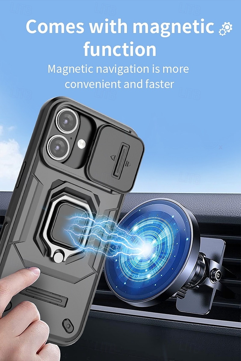 Phone Case For iPhone 16 Pro Max iPhone 15 Pro Max iPhone 14 Pro Max iPhone 13 Pro Max Back Cover Ring Holder Shockproof TPU PC Metal 2025 - $14.99 –P8