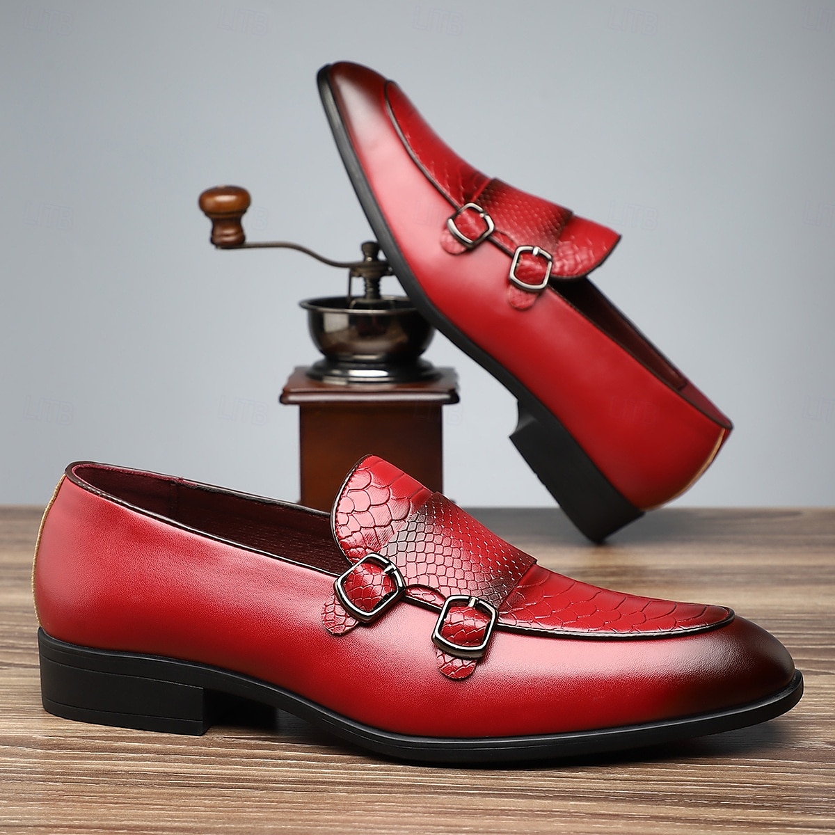 mocassini da uomo in similpelle con motivo coccodrillo rosso e doppia fibbia - eleganti scarpe eleganti per occasioni formali e riunioni di lavoro del 2025 a $54.99 –P2
