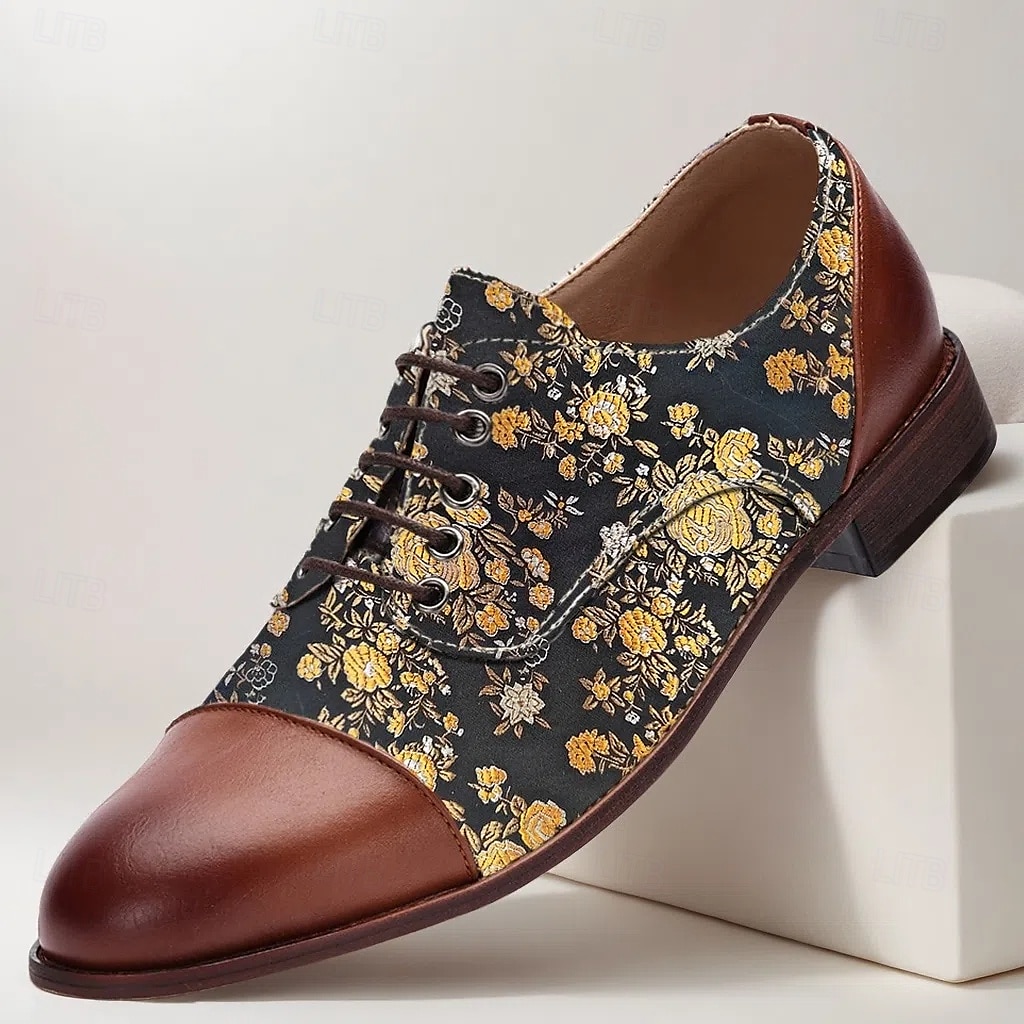scarpe oxford da uomo in jacquard floreale con puntale e tacco in similpelle – scarpe eleganti in stile vintage per eventi formali del 2025 a $54.99 –P1