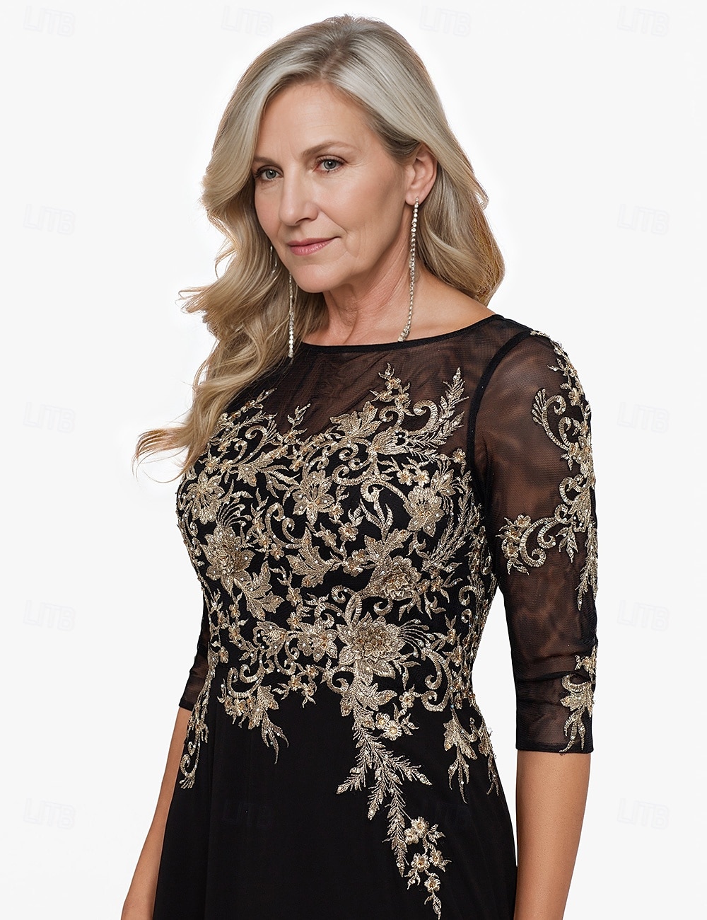 Abito A-Line da madre della sposa abito elegante scollo a gioiello lunghezza totale in chiffon manica corta con applicazioni a blocchi di colore 2025 taglia personalizzata gratuita del 2025 a $168.99 –P3