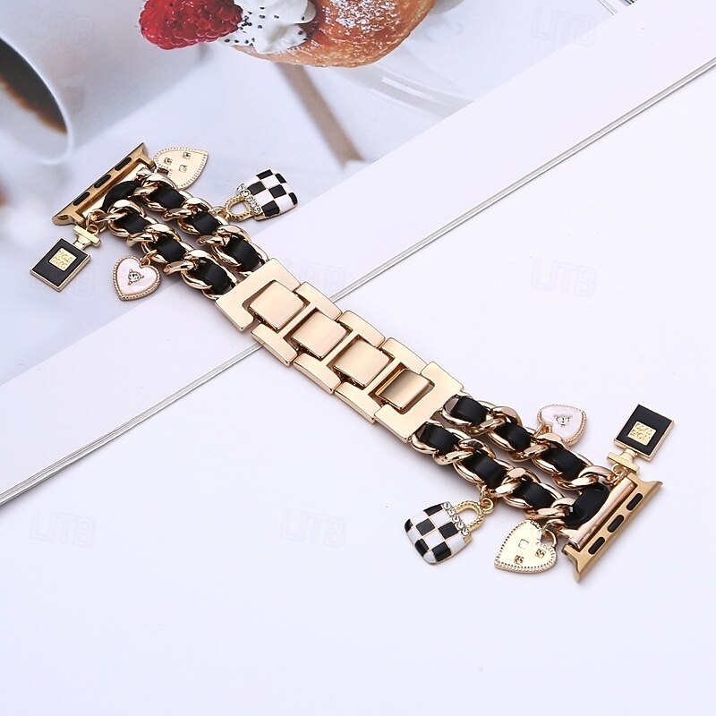 Braccialetto di gioielli Compatibile con Cinturino dell'Apple Watch 38mm 40mm 41mm 42mm 44mm 45mm 49mm Doppia catena Lusso Regolabili Lega Cinturino di ricambio per iwatch Ultra 2 Series 9 8 7 SE 6 5 del 2025 a $14.99 –P6