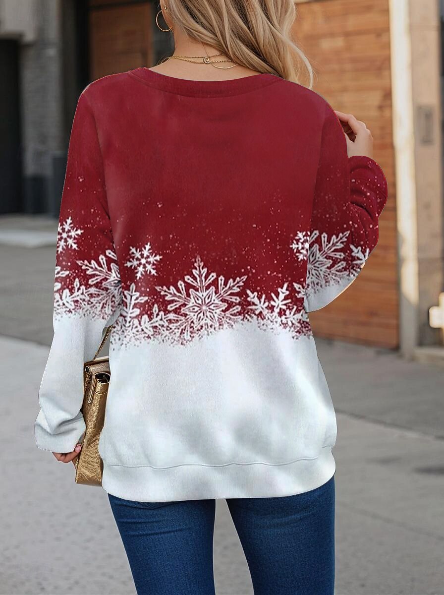 Sudaderas con Capucha para Mujeres Suéter de Invierno Pullover de Impresión de Copo de Nieve Colorido Rojo Blanco Gradiente Manga Larga Cuello con Cierre Suéter Casual de Vacaciones Disponible en 2025 - $34.99 –P3