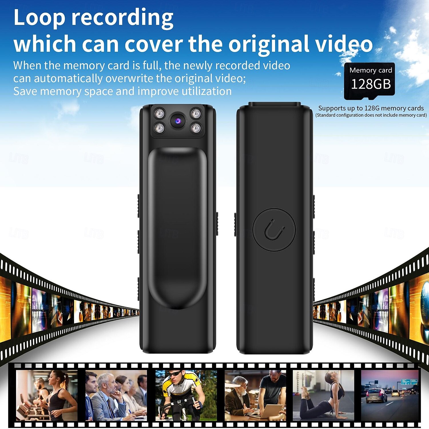 Aktionskamera Tragbar Wiederaufladbar Bild- und Videofunktion aufzeichnen Mini CMOS-Sensor 1080p 128 GB Geländerad 2025 - $21.99 –P10