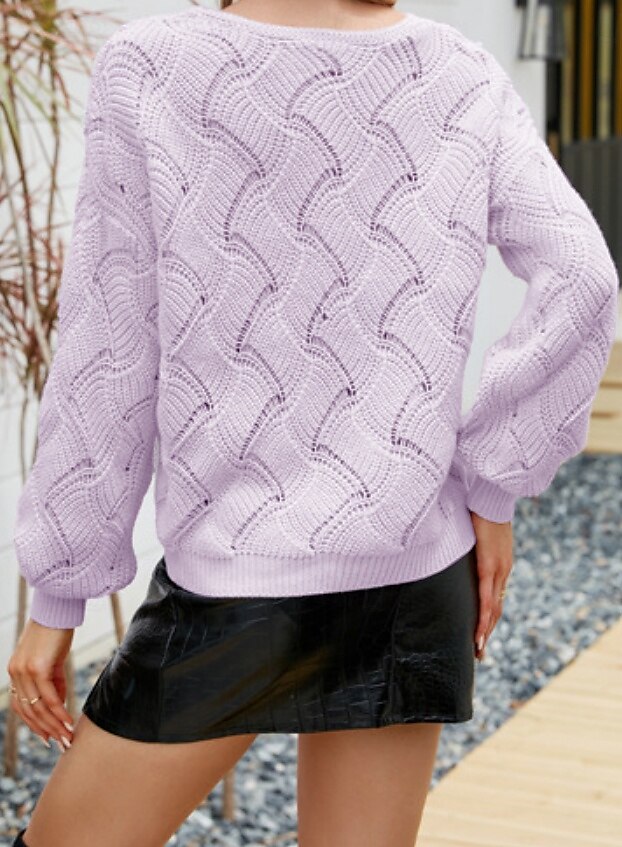 Women's Sweater Elegant Fashion Daily Solid Color Crochet V Neck Knitted Long Sleeve Regular Tops Knit Work Yellow Dusty Blue Fall Winter 2025 - $52.99 –P3