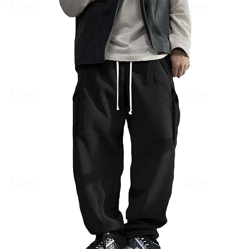 Men's Cargo Pants Corduroy Pants Trousers Straight Leg Sweatpants Elastic Waist Drawstring Multi Pocket Plain Wearable Outdoor Daily Camping & Hiking Fashion Classic Black Army Green 2026 - $28.99 –P12