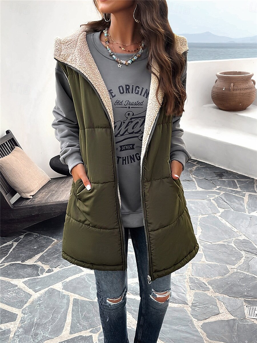 Damen Fleecejacke Fleece-Weste Teddy-Mantel warm halten Atmungsaktiv Zip Tasche Innenfutter aus Fleece Brautkleider schlicht Glatt Urlaub Strasse Freizeitskleidung Ausgehen Reisverschluss Standard 2025 - $62.99 –P5