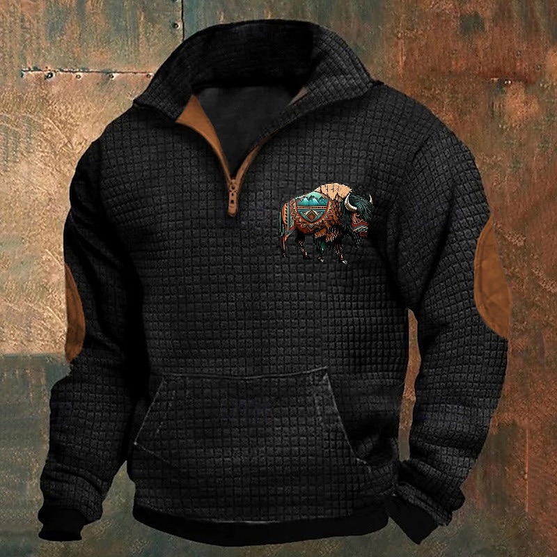 Pánské Waffle mikina Mikina Čtvrtletní mikina na zip Černá Námořnická modř Khaki Tmavě šedá Šedá Poloviční zip Grafika Kráva Tisk Slátanina Přední kapsa Čtvrtletní zip Denní Dovolená Jdeme ven Šik 2025 - $28.99 –P5