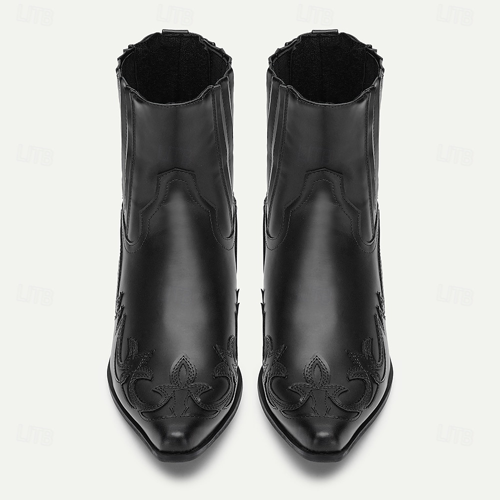brązowe i niebieskie kowbojskie buty męskie w stylu western – haftowany wzór ze sztucznej skóry do noszenia na co dzień i w stylu rustykalnym 2025 - $59.99 –P4