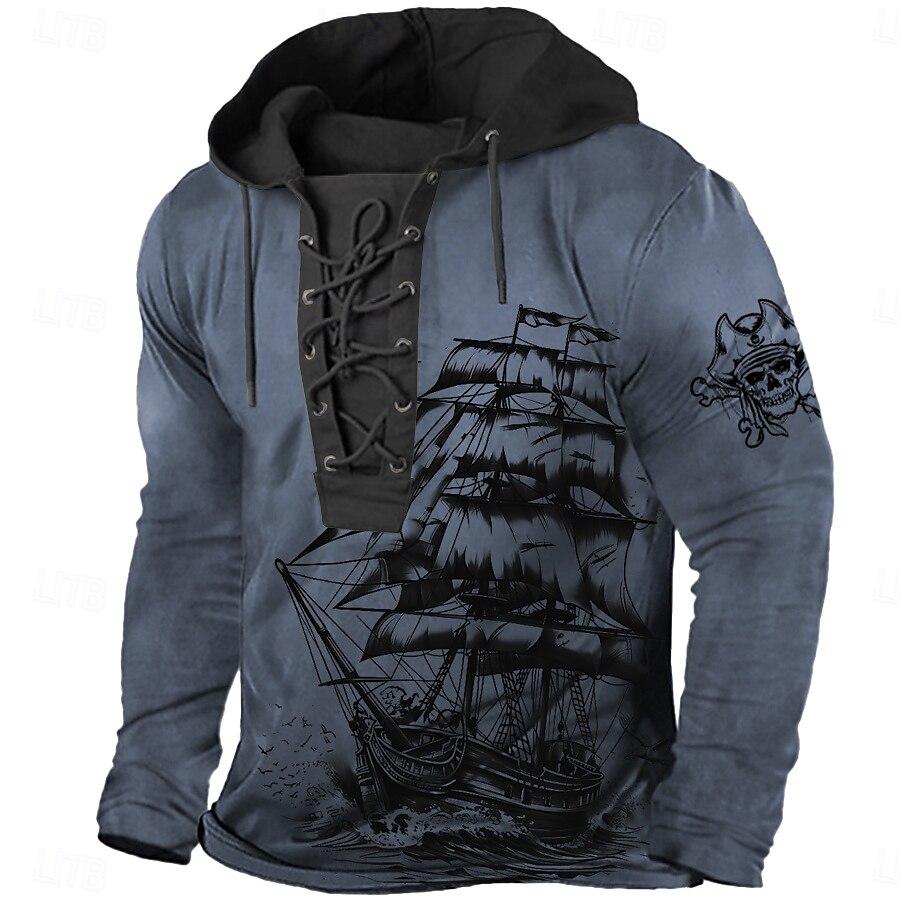 Hombre Pirata Sudadera Sudaderas Sudadera Manga Larga Sudadera con capucha Con Capucha Moda Impresión 3D Deporte Azul Piscina Marrón Correa Otoño Invierno Diseñador 2025 - $30.99 –P2