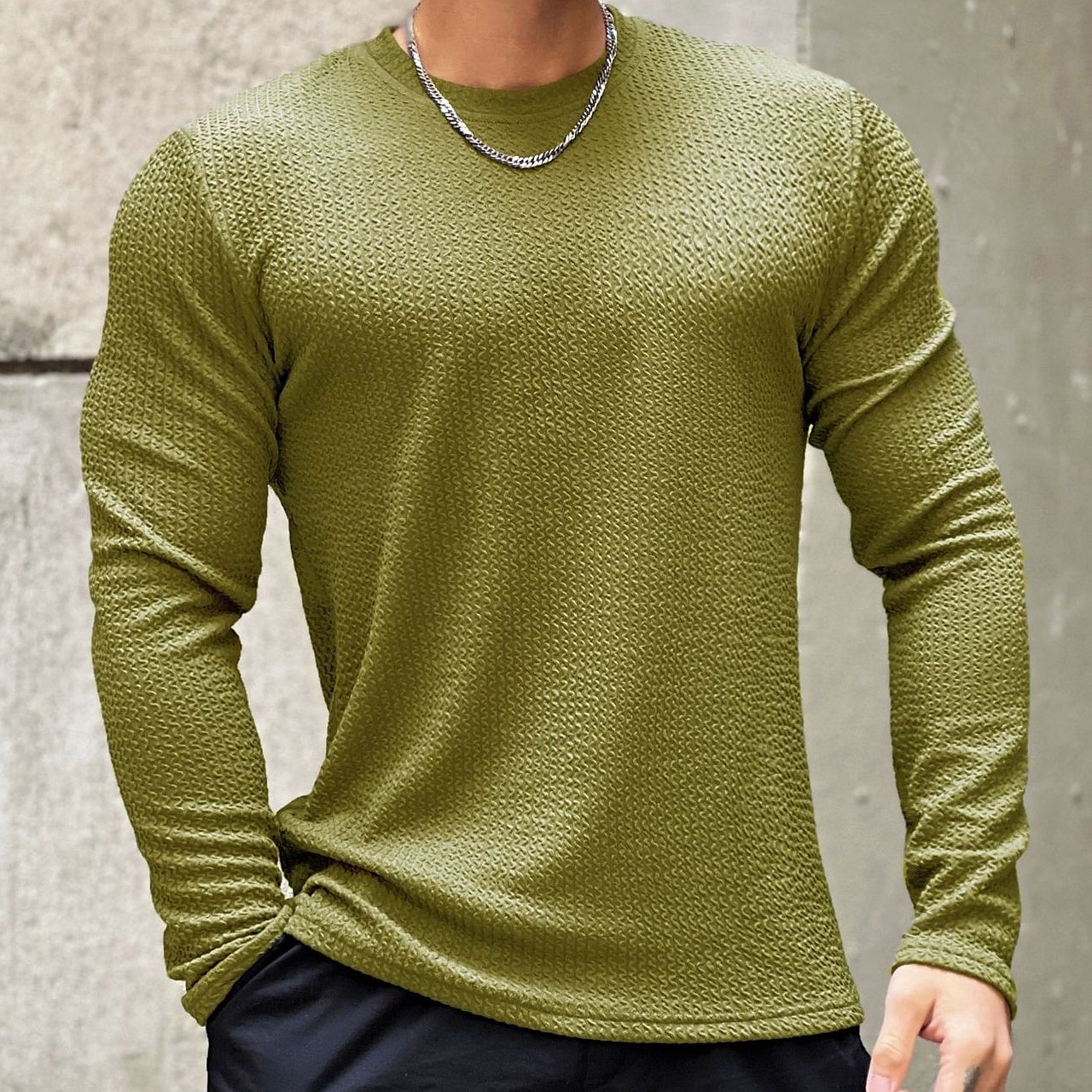 Pánské Tričko Tričko s žebrovaným úpletem Dlouhý rukáv Výstřih ke krku Pevná barva Tradiční a retro Pletený Venkovní Domů Sporty a outdoor Tmavě šedá Černá Modrá Top tričko pro muže 2025 - $20.99 –P10