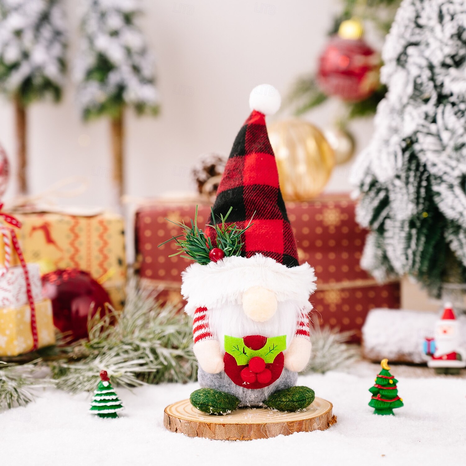 figuras de gnomos de natal - chapéu xadrez com sabugueiro da floresta, gnomo de chifre de veado, boneco rudolph, decorações festivas de fim de ano de 2025 por $7.99 –P8