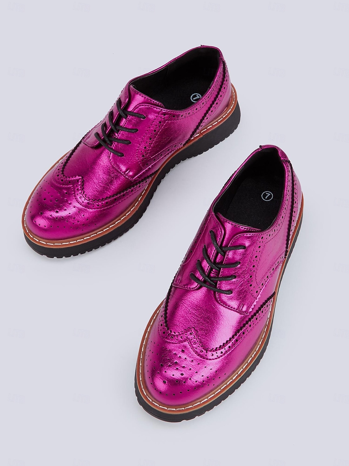 scarpe brogue oxford rosa metallizzato da donna con punta a coda di rondine, scarpe casual eleganti con lacci per feste ed eventi di moda del 2025 a $46.99 –P2