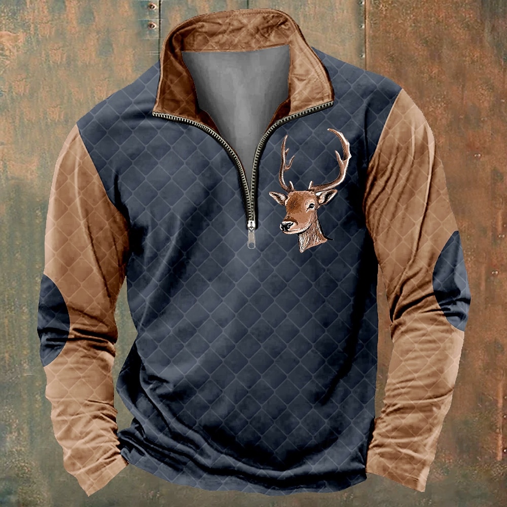 Men's Patchwork Deer Sweatshirts Sweatshirt Zip Sweatshirt Quarter Zip Sweatshirt Long Sleeve Sweatshirt Crew Neck Quarter Zip 3D Funny 3D Print Christmas Party Holiday Crewneck Half Zip Winter 2025 - $31.99 –P5