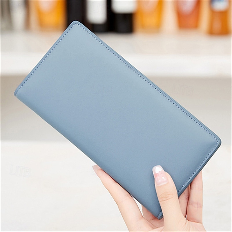Portafoglio lungo ultra sottile bifold portatile in pelle PU con blocco RFID e più slot per carte e libretto degli assegni &titolari di carte di credito del 2025 a $22.99 –P6