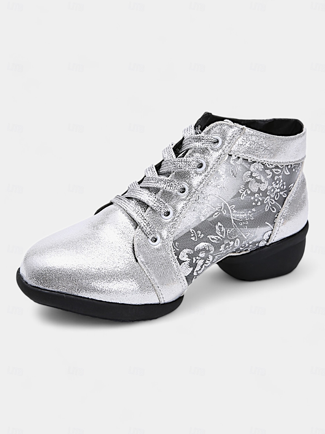 scarpe da ballo da donna con lacci color argento, pannelli floreali in rete e suola morbida, ideali per balli da sala, latino e jazz del 2025 a $42.99 –P7