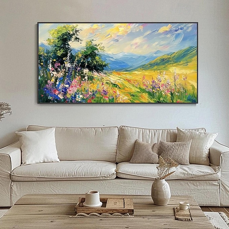 velké ručně malované olejomalba barvitý kytkou západ slunce záře krajina zídky umění horský obývák zeď domácí výzdoba no frame 2026 - $87.99 –P5