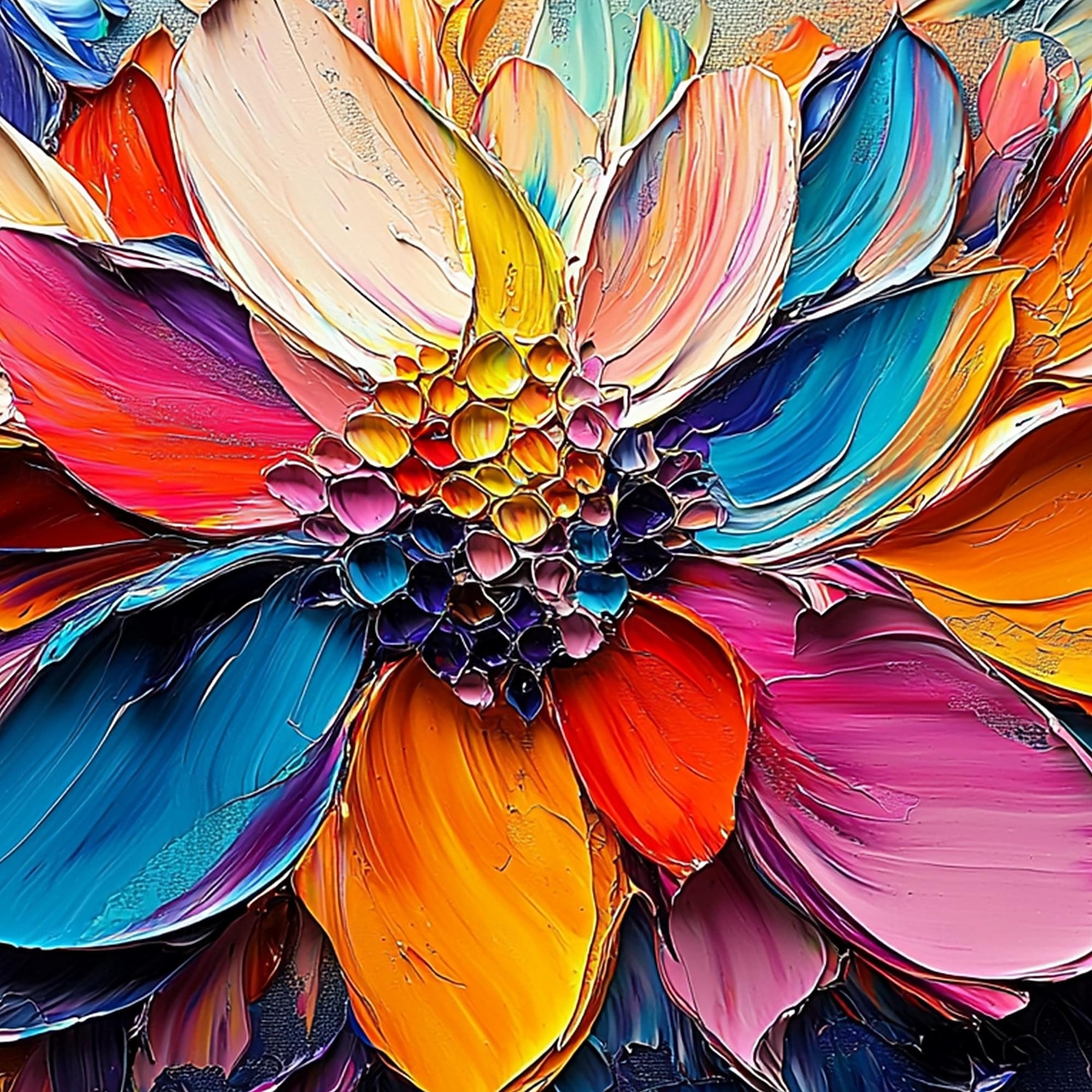 Handmade Original 3D Impasto Colorful Flower Oil Painting On Canvas ...