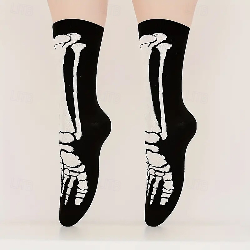 Voor heren 5 paar Multi-pakketten Sokken Crew Sokken Casual sokken Zwart Kleur Halloween Doodskoppen Sport & Outdoor Dagelijks Vakantie Standaard Medium Herfst winter Modieus Casual 2025 - $6.49 –P4