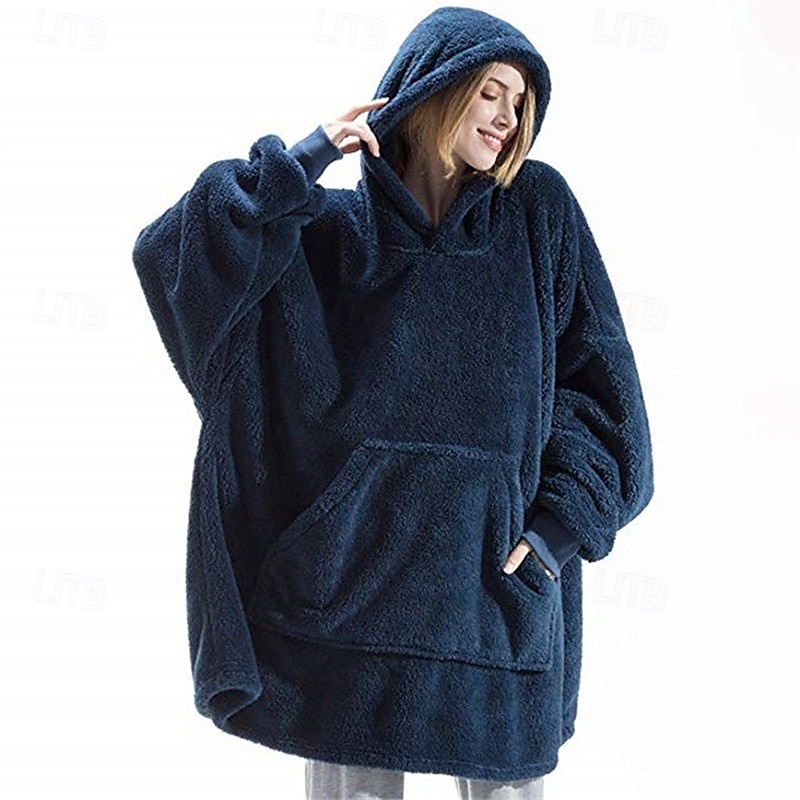 cobertor com capuz grande, lã macia, cobertor vestível, moletom leve com mangas e bolso frontal para mulheres, homens, manta de pelúcia, cobertor vestível para sala de estar, assistir TV de 2025 por $31.99 -P7