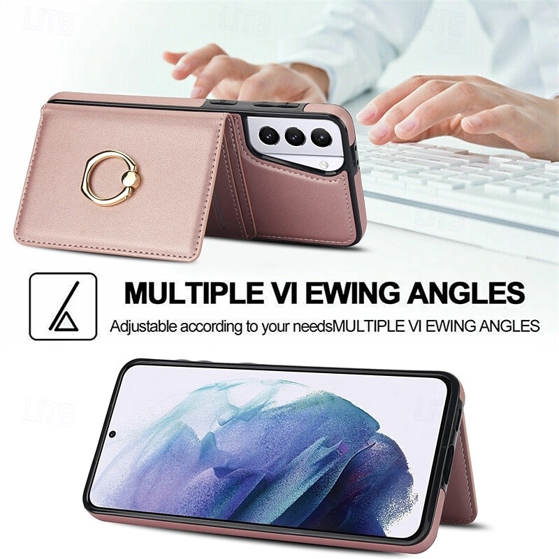 телефон Кейс для Назначение S24 Ultra Plus S23 S22 S21 S20 Ultra Plus FE A55 5G A14 A54 A72 А73 А53 A71 A12 Кейс на заднюю панель со стендом Кольца-держатели Разъем для карты Ретро ТПУ Кожа PU 2025 - $18.99 –P15