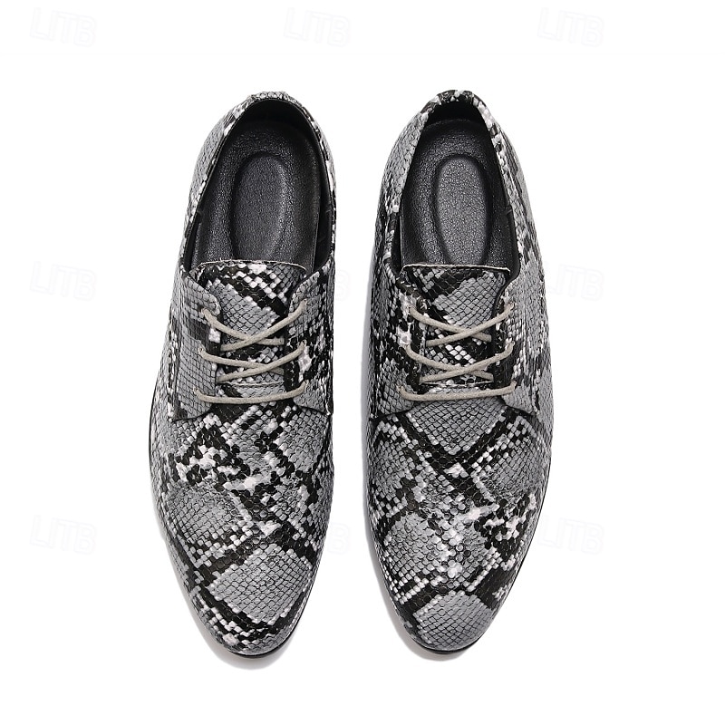 sapatos sociais masculinos com cadarço e estampa de cobra - sapatos oxford formais com padrão exótico para festas e eventos de 2025 por $54.99 –P1