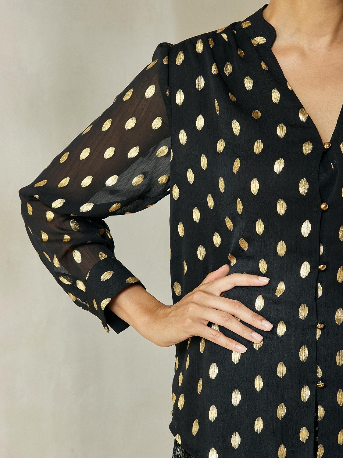 blusa de chiffon com gola e manga julieta e bolinhas de 2025 por $51.99 –P3