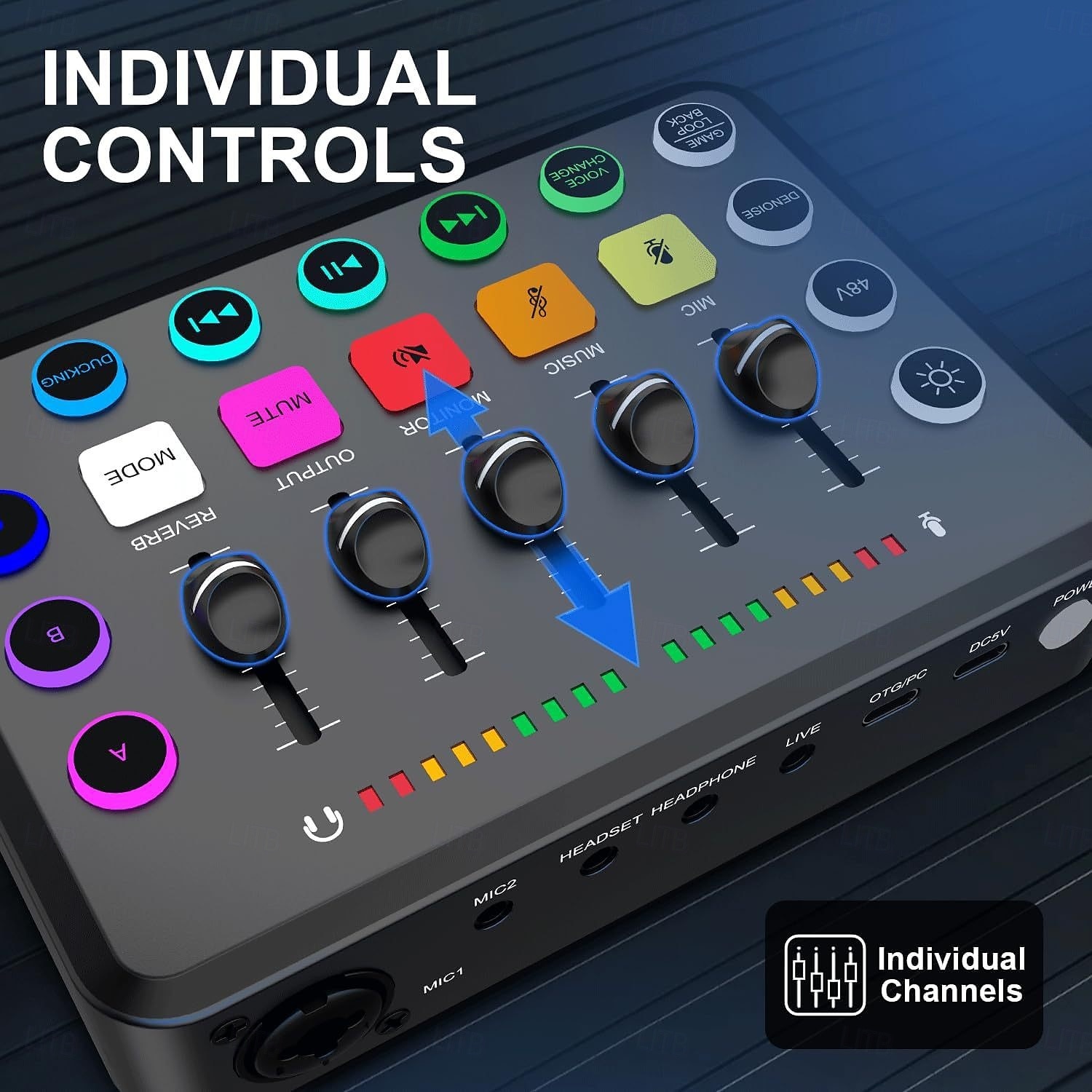 خلاط صوت للألعاب مزود بخمس قنوات RGB لبث بودكاست صوتي مباشر للألعاب 2025 - $71.99 –P7