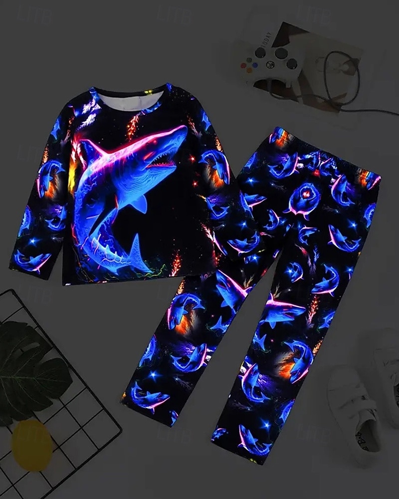 Chlapecké 3D Grafika Žralok Pyžamové soupravy Trička a kalhoty Pyžamové sady Dlouhý rukáv 3D tisk Podzim Zima Aktivní Základní Děti 4 roky + Tričkový Domů Denní Běžný 2025 - $16.99 –P3