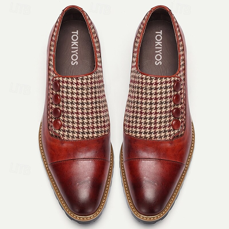 scarpe oxford da uomo in pelle di vacchetta di prima qualità e pied de poule – scarpe eleganti con bottoni vintage e suola robusta per abbigliamento casual o da lavoro del 2025 a $89.99 -P2
