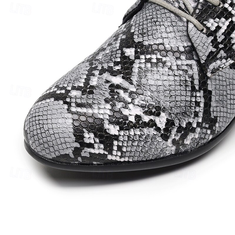 sapatos sociais masculinos com cadarço e estampa de cobra - sapatos oxford formais com padrão exótico para festas e eventos de 2025 por $54.99 –P4