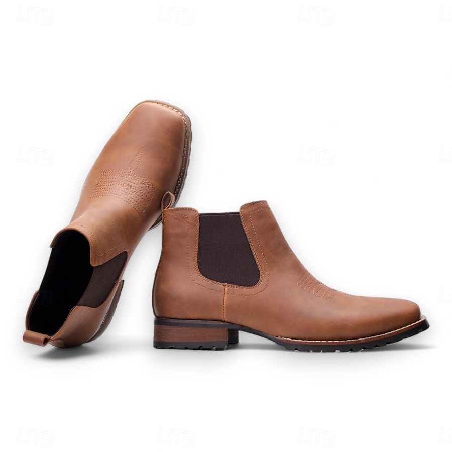 botas chelsea masculinas de couro marrom e preto – botas clássicas de cano curto com painéis laterais elásticos para uso casual e formal de 2025 por $89.99 –P4