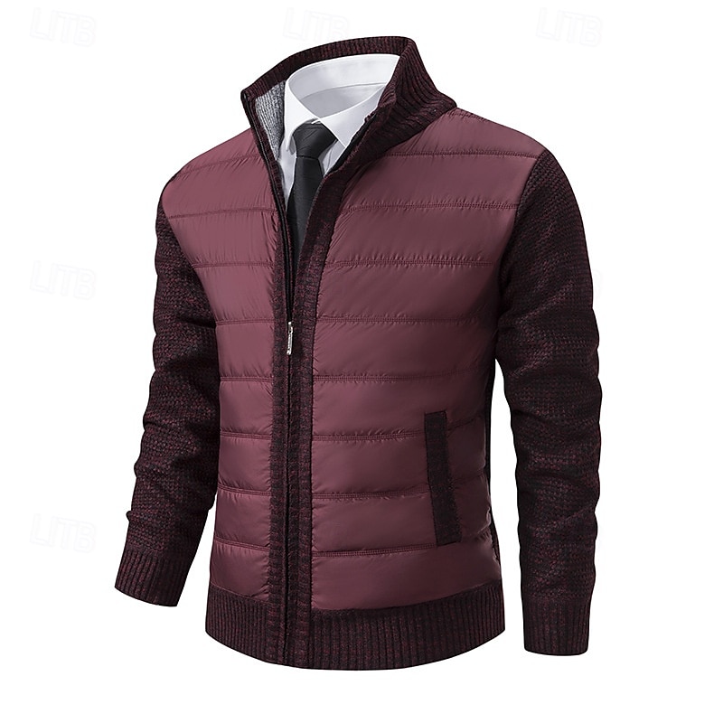 Men's Cardigan Sweater Dress Sweater Zip Sweater Sweater Jacket Fleece Sweater Ribbed Knit Stand Collar Clothing Apparel Winter Red Navy Blue S M L 2025 - $34.99 –P6