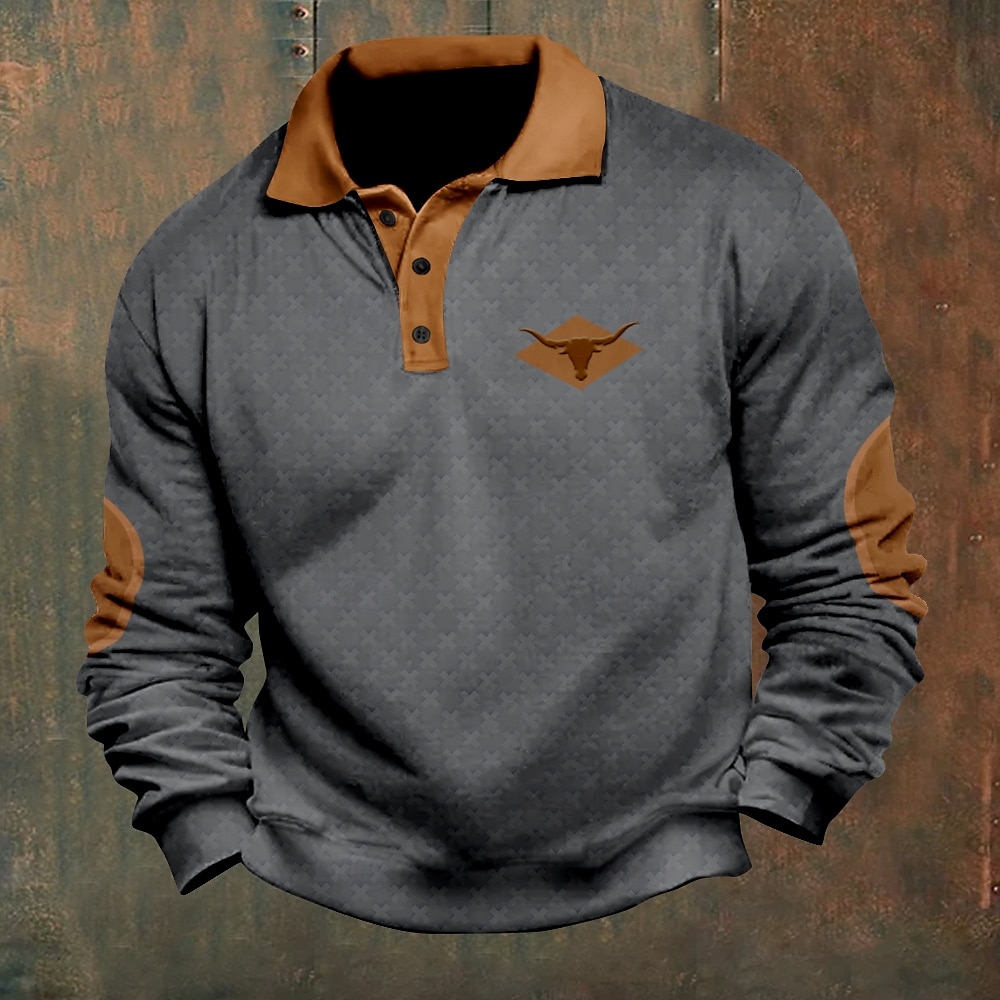 Herre Kveg Cowboy Poloskjorter Pullover Langermet Poloskjorter Krage Årgang Fritid utendørs Gateklær 3D-utskrift Knapper Høst vinter Svart Hvit Kakifarget 2025 - $23.99 –P4