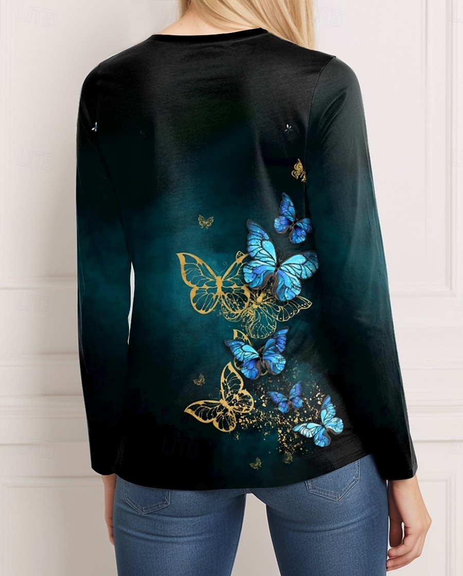 Frauen T-Shirt Langarm Lässig Druck Regelmäßige Oberteile Täglicher Schwarz Frühling Herbst Vorherbst 2026 - $24.99 –P2