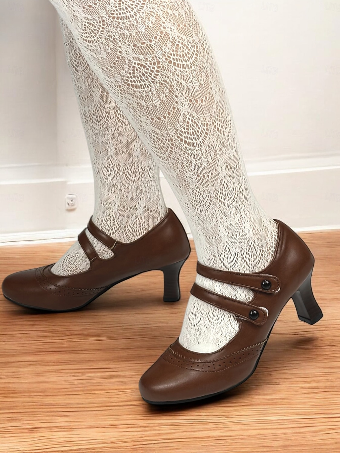 Kvinne Vintage Gatsby Brune Mary Jane Hæler med Brogue Detaljer Komfortable Mid Hæl Sko Retro-Inspirerte Antrekk 2026 - $54.99 –P4