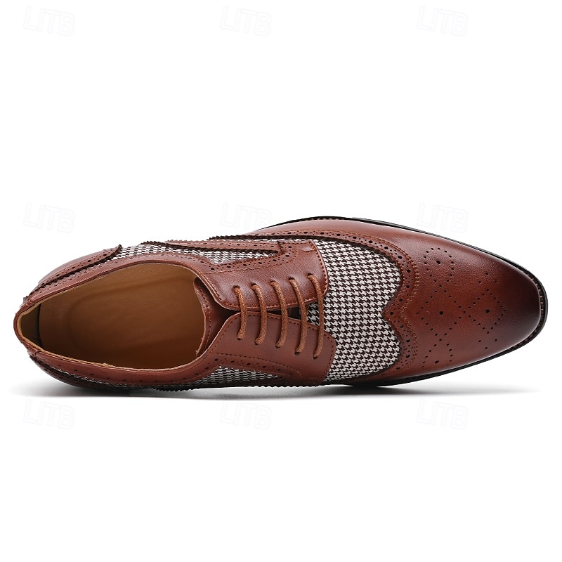 мужские коричневые оксфорды из искусственной кожи с узором «гусиная лапка» и деталями в стиле «брог» — классические туфли для деловых встреч и свадеб 2026 - $54.99 –P4
