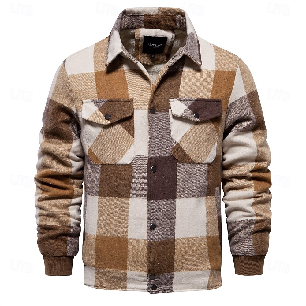 Per uomo Giacca da camicia Giacca sportiva Giacca in pile di flanella Casual / quotidiano Sexy Autunno inverno Color Block A quadri / A righe / Chevron Informale Bavero Standard Nero Blu reale Cachi del 2025 a $88.99 –P2