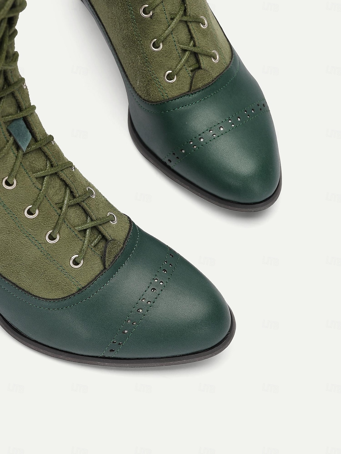 női viktoriánus vintage zöld fűzős csizma csipkés szegéllyel és brogue részletekkel - elegáns magas sarkú cipő cosplay, steampunk és retro ruhákhoz 2025 - $54.99 –P5