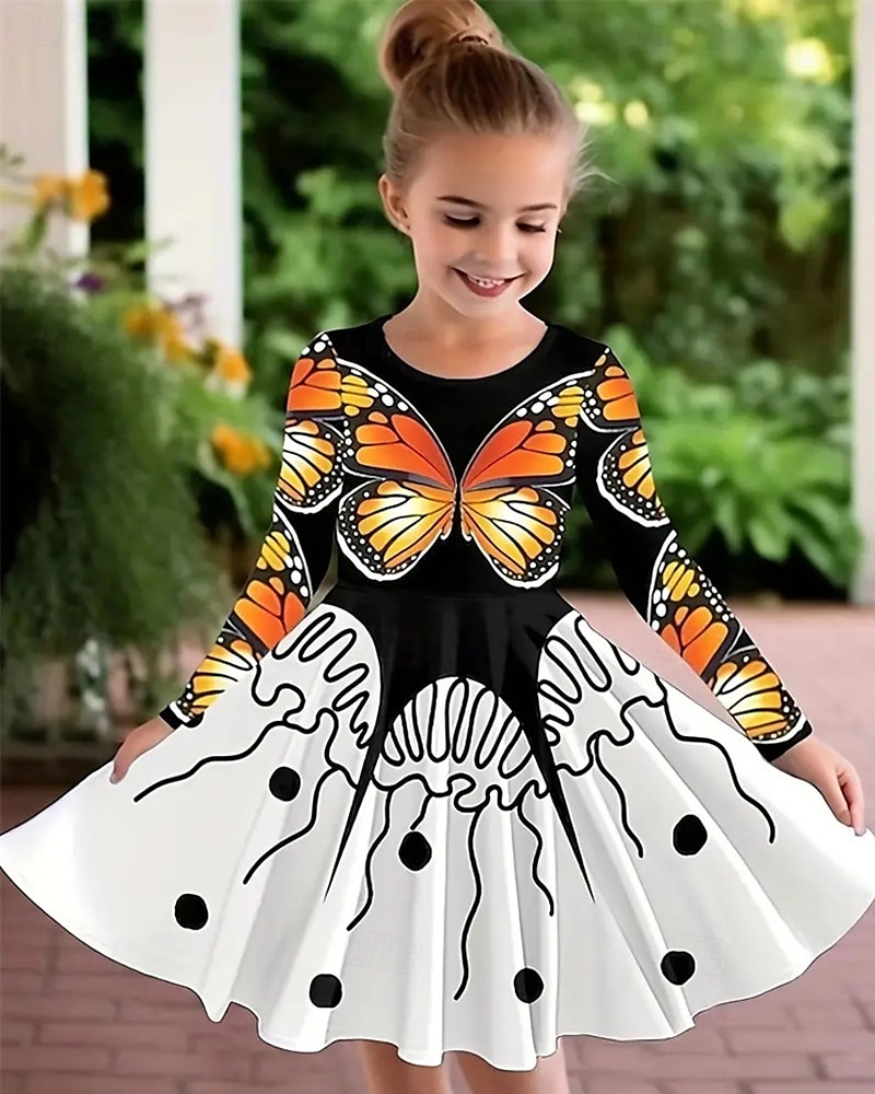 Dziewczyny ' 3D Graficzny Motyl Sukienka Długi rękaw Lato Wiosna Urlop Codzienny Święto Księżniczka Piękny Słodkie Dzieci 4-12 lat Codzienne sukienki Sukienka A line Do kolan Regularny 2025 - $17.49 –P7