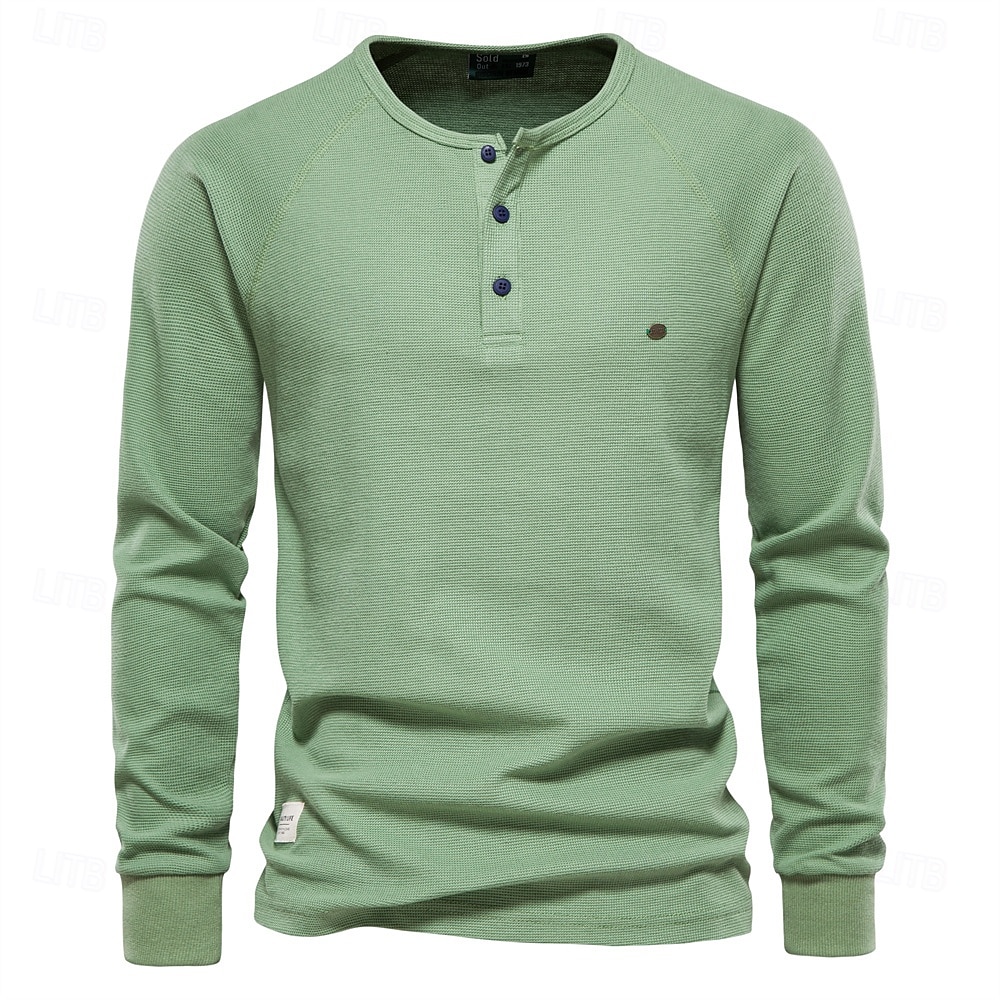 Męskie Koszulka z dzianiny waflowej Długi rękaw Henley Wiosna i jesień Jednolity/zwykły kolor Codzienny Styl klasyczny Codzienne Ciemnoszary Biały Czerwony Top Tee dla mężczyzn 2025 - $22.99 –P12