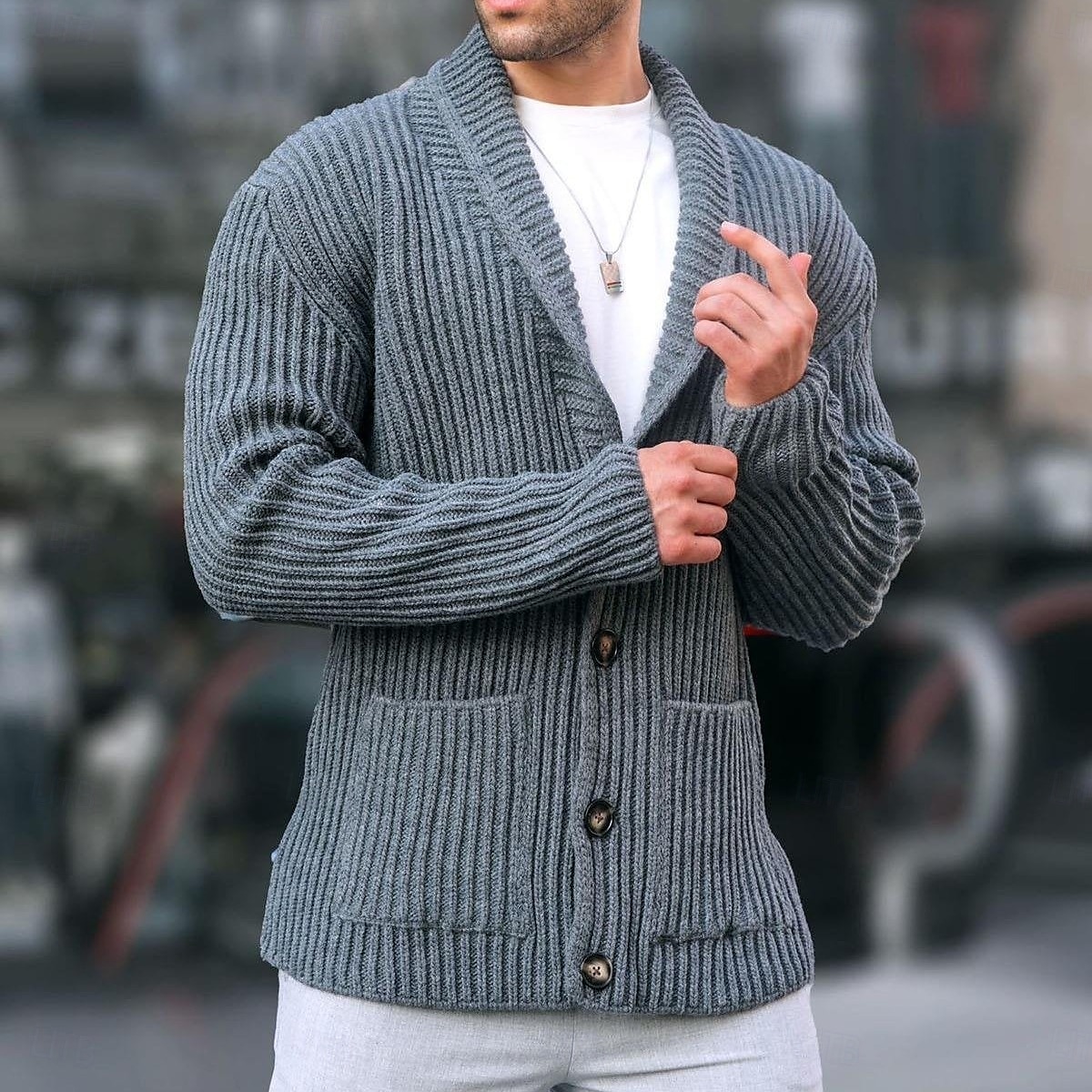 Herren Strickjacke Strickpullover Gerippt Stricken Standard Knopf hoch Seitentaschen Feste Farbe Kargen Modisch Klassisch Freizeitskleidung Verabredung Bekleidung Herbst Winter Schwarz Grün M L XL 2025 - $41.99 –P2