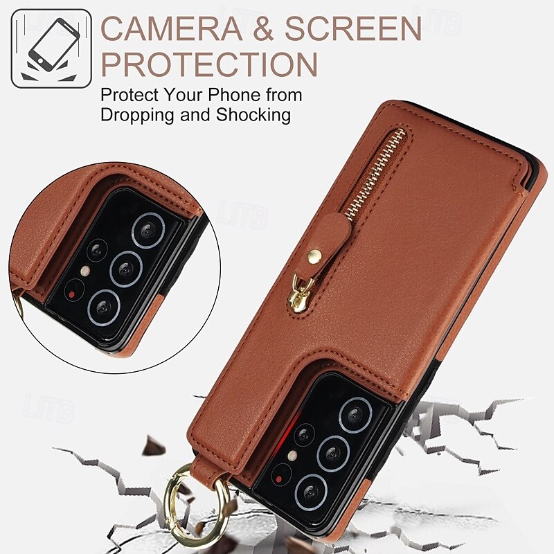 Phone Case For S24 S24 Ultra Plus S23 S22 S21 S20 Ultra Plus FE A55 5G A14 A54 A72 A73 A53 A70S Back Cover with Stand Holder Zipper Card Slot Retro TPU PU Leather 2025 - $22.99 –P7