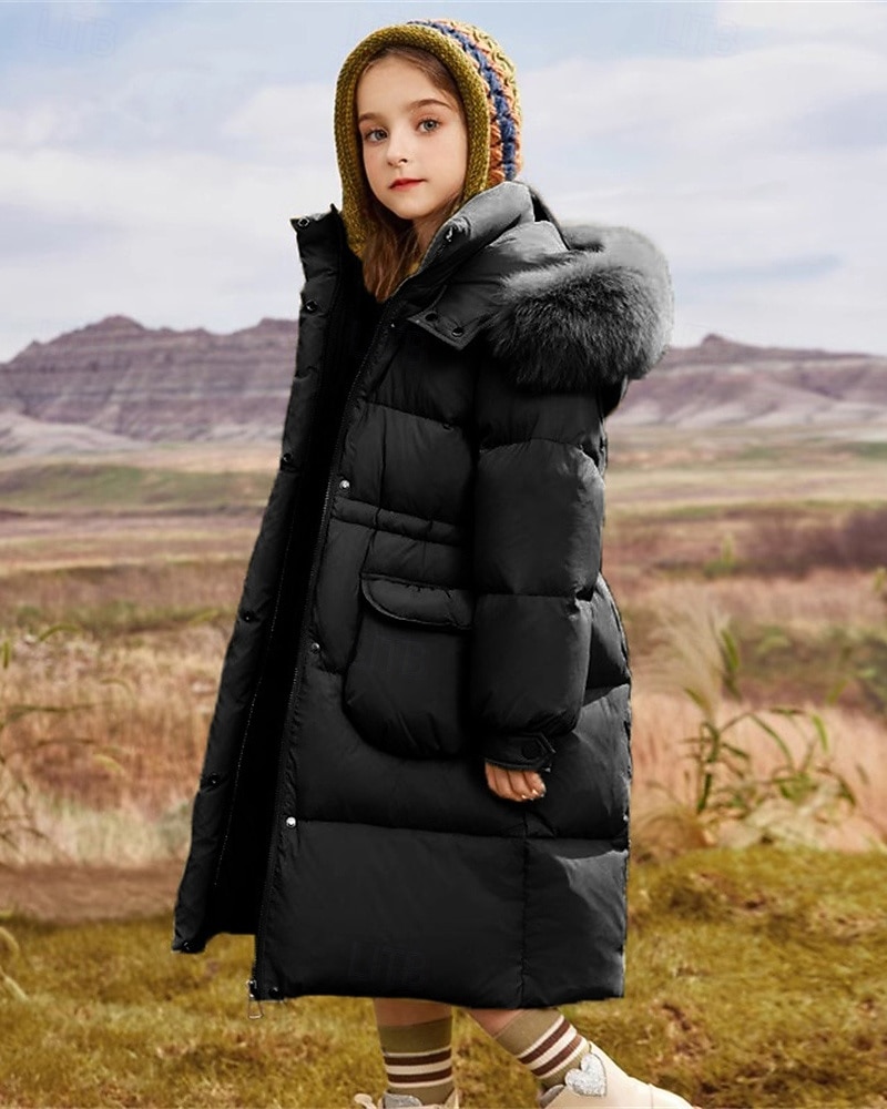 Kinderen Voor meisjes Dons Pufferjack Effen Kleur Modieus Zak School jas bovenkleding 4-12 jaar Herfst Zwart Leger Groen 2025 - $47.99 –P6