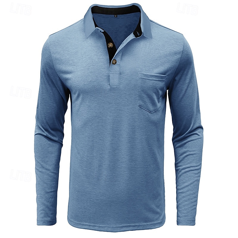Herr POLO Shirt Golftröja Ledigt Sport Kavajslag Långärmad Mode Grundläggande Ensfärgat Knapp Vår & Höst Normal Ljusblå Militärgrön Mörkgrå Sjöblå Retroröd Aprikos POLO Shirt 2025 - $22.99 –P4
