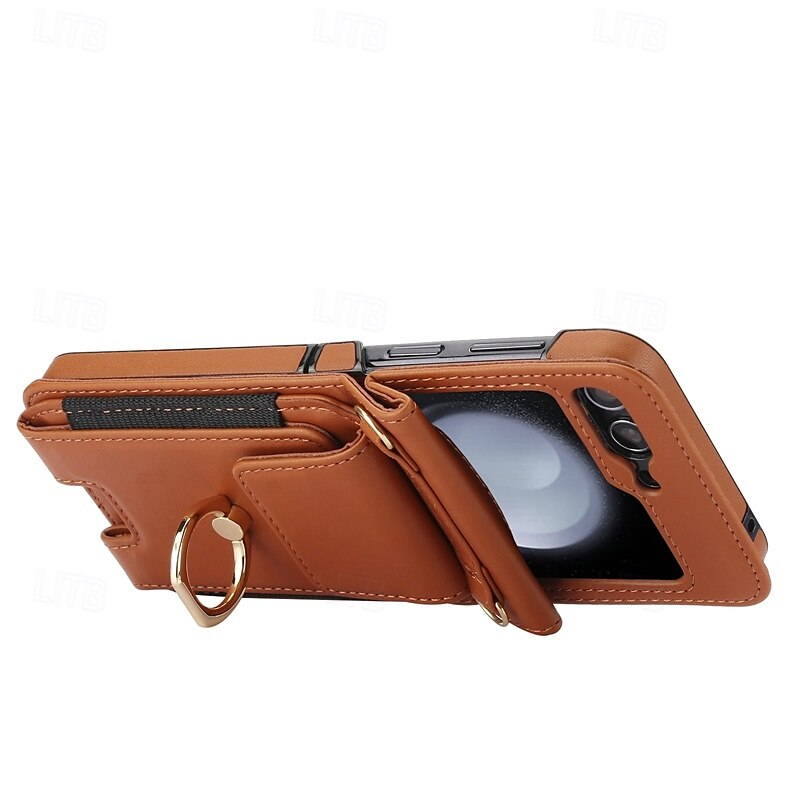 Phone Case For Samsung Galaxy Z Flip 7 Z Flip 6 Z Flip 5 Z Flip 4 Z Flip 3 Back Cover Ring Holder with Lanyard with Wrist Strap Retro TPU PU Leather 2025 - $29.99 –P7